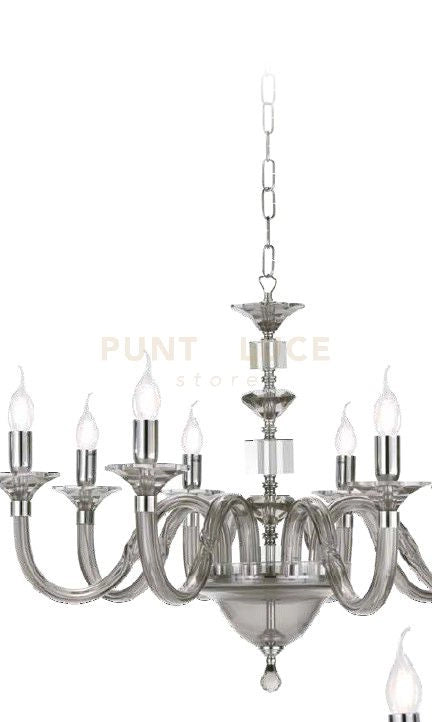 LAMPADARIO GALA 6 LUCI ATTACCO E14 FUME' E CROMO D.72CM