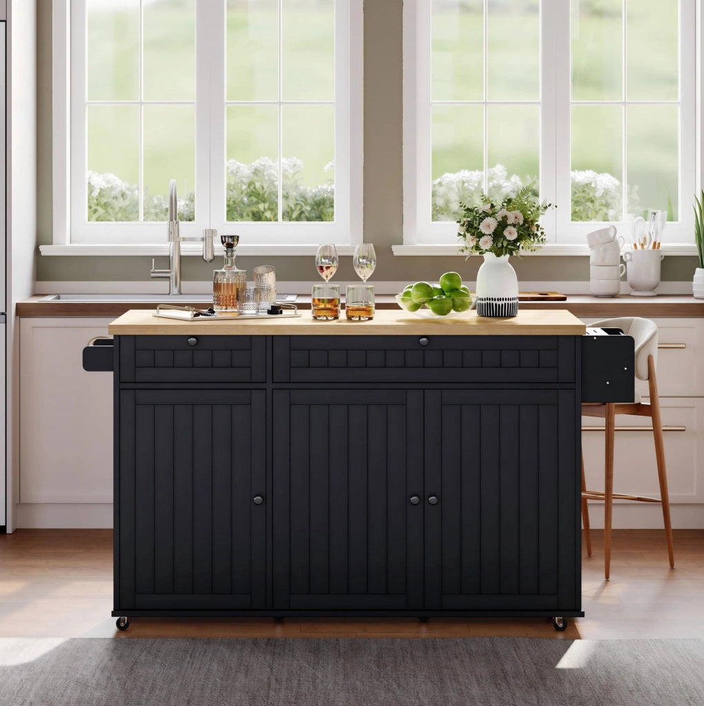 Isola cucina 137x70x89.5 cm con piano ribaltabile in MDF naturale e nero