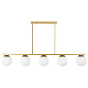 Lampada a Sospensione Metallo dorato 62 cm 5 Luci Binario Sferico Paralumi Vetro Bianco Glamour Design Cucina Sala da Pranzo