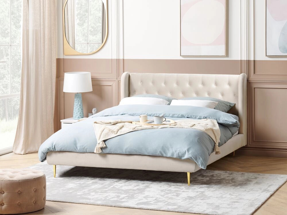 Letto matrimoniale in velluto beige 160 x 200 cm design moderno contemporaneo
