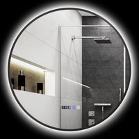 Specchio Bagno con Luce LED a 3 Tonalità Ø70 cm Antiappannamento e Display Tempo e Temperatura Nero