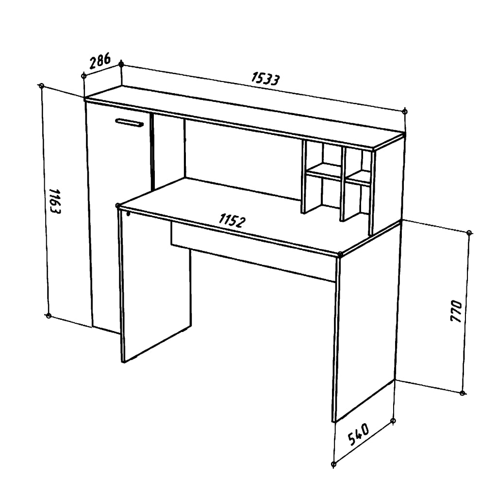 Scrivania FAUSKE - Spaziosa - Con Armadietto - Rovere Sonoma - Bianco - Larghezza 153 cm, Altezza 116 cm, Profondit? 54 cm