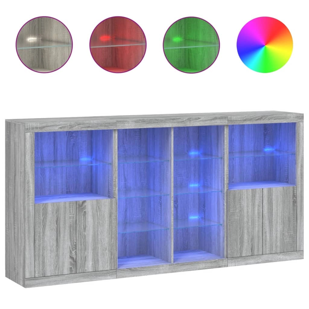 Buffet credenza cassettiera armadio mobile contenitore organizer per cucina soggiorno salotto con luci LED Sonoma 202 x 37 x 100 cm grigio 02_0030065