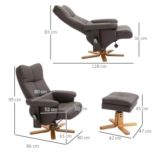 Poltrona relax massaggiante girevole 360° con poggiapiedi, reclinabile fino a 145°, marrone