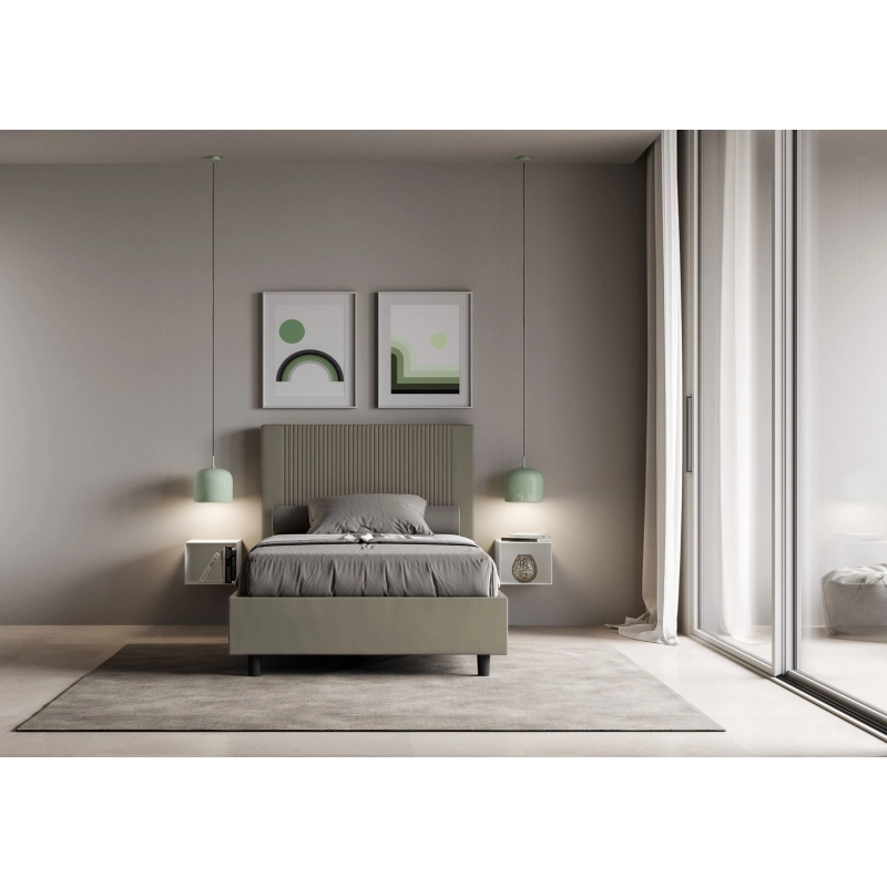 Letto imbottito Matrimoniale francese 140x190 cm Goya - Similpelle,Cappuccino,Con rete