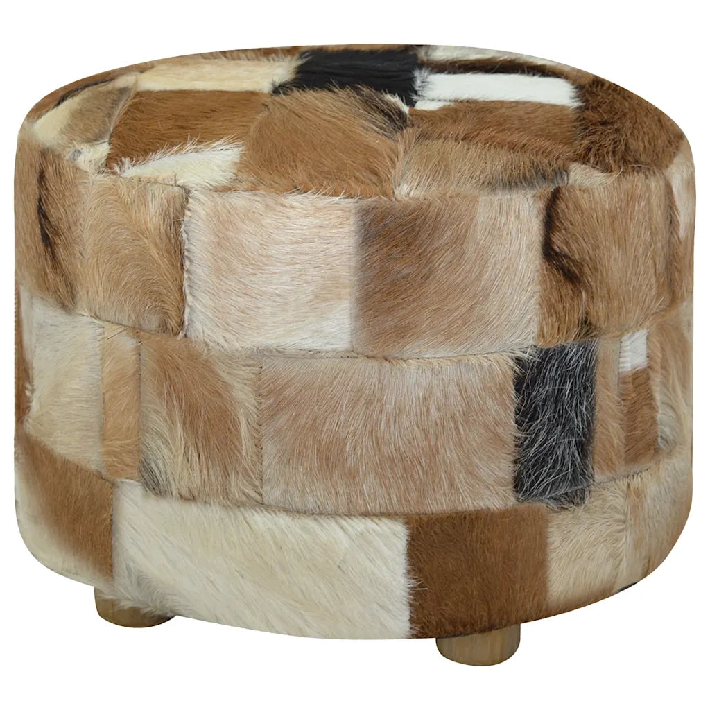 Pouf Rotondo in Pelle di Capra 50x50x45 cm 244548