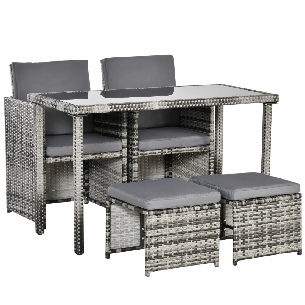 Set tavolo sedie polyrattan per esterni 4 posti con cuscini grigio ¨C zephmum ¨C 120x120x75