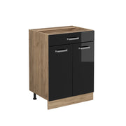 Vicco Mobiletto base per cucina Nero lucido 60 cm con cassetto, senza piano di lavoro