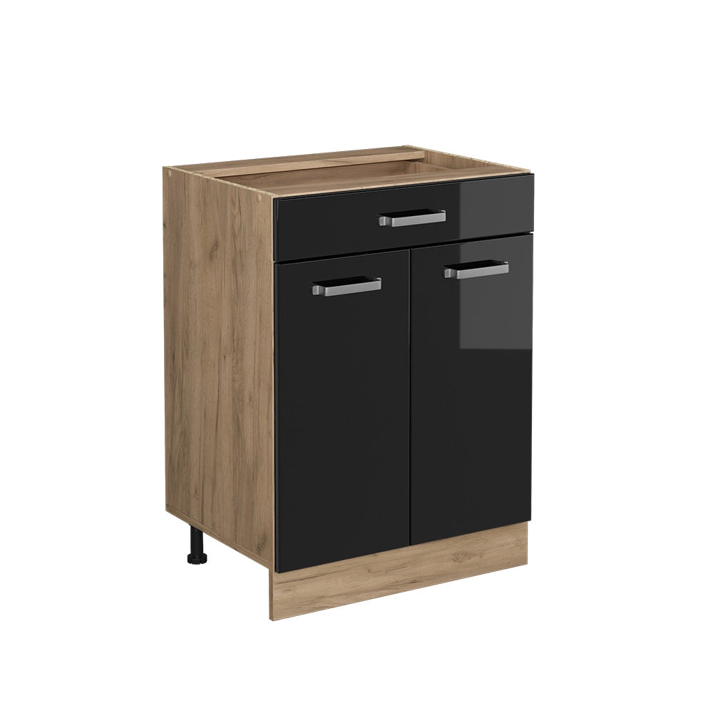 Vicco Mobiletto base per cucina Nero lucido 60 cm con cassetto, senza piano di lavoro