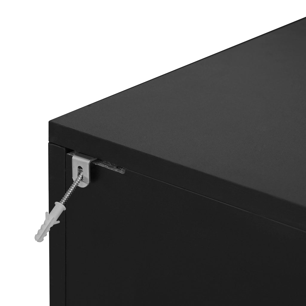 Credenza con 3 Ante e Ripiano Regolabile; Design Geometrico Moderno; in Pannello Truciolare; Nero e Legno; 160??40??72 cm