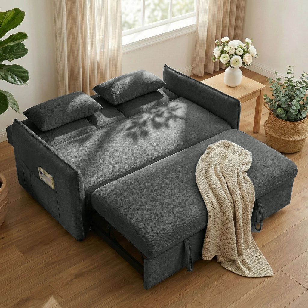 Divano Letto 2 Posti con Schienale Regolabile ¨C Zephmum ¨C Grigio Scuro in Ciniglia