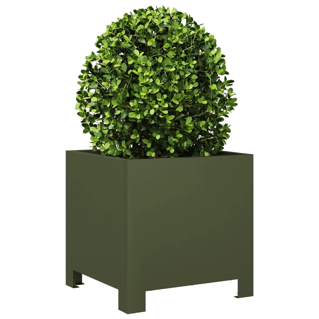 Fioriere da Giardino 2 pz Verde Oliva 30x30x30 cm in Acciaio 851192