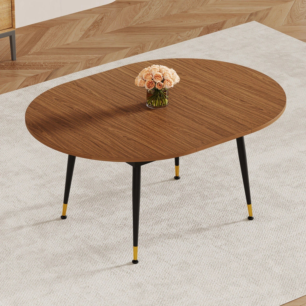 Tavolo da pranzo ovale in MDF e metallo nero e noce per sala da pranzo e cucina