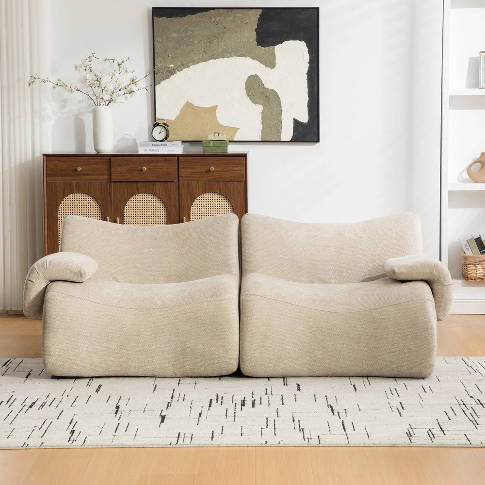 Divano Modulare in Tessuto Chenille ¨C MINIMAL ¨C Beige Chiaro, Morbido, Antimacchia