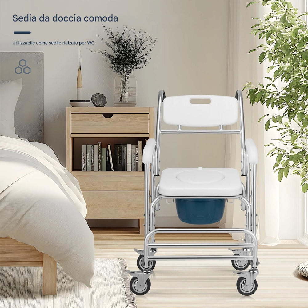Sedia a Rotelle Impermeabile per Anziani Disabili con WC Coperchio Seduta Comoda
