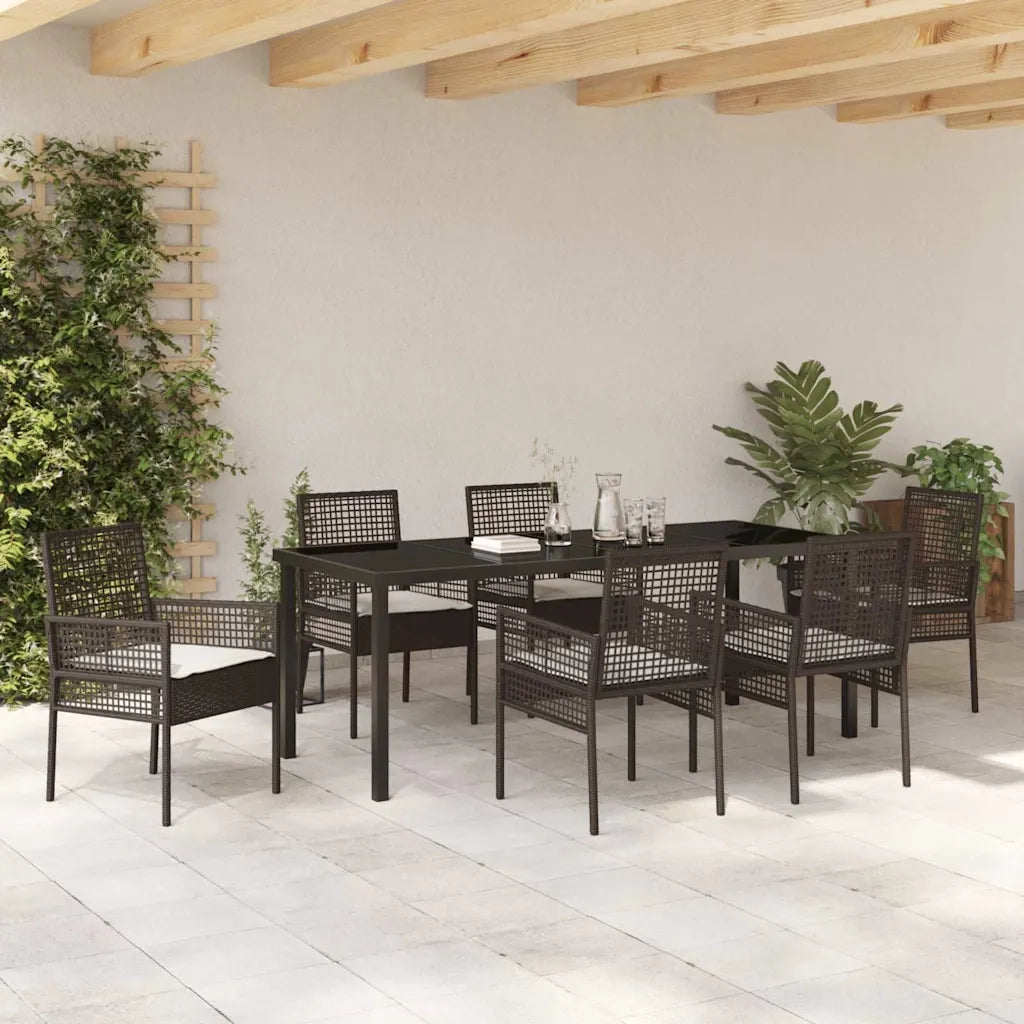 Set da Pranzo per Giardino con cuscino 7 pcs Marrone polyrattan 3379875