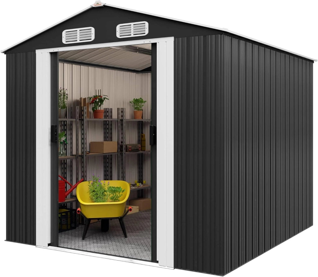 Deuba Capanno da Giardino XXXL Metallo 8m² Fondamenta 312x257x177, 5cm Porta Scorrevole Casetta per Attrezzi 14,7m³ Antracite