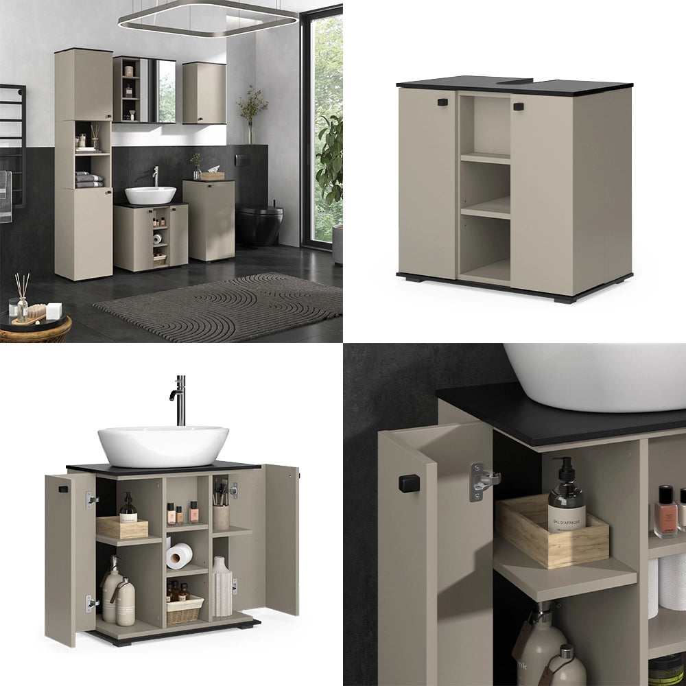 Vicco Mobile sottolavabo per bagno Grigio 60 x 59 cm con 2 porte