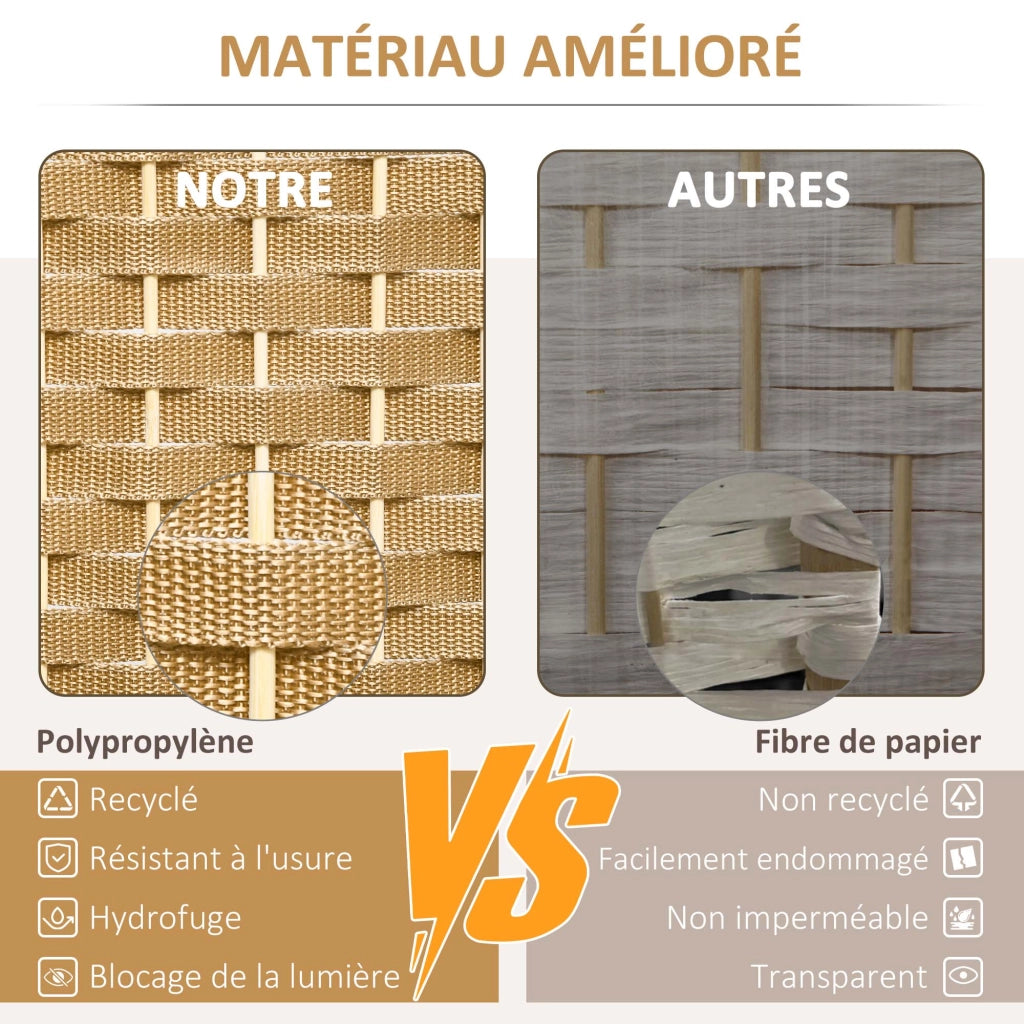 Paravento 4 Ante in Legno ¨C Zephmum ¨C Naturale 160x170 cm