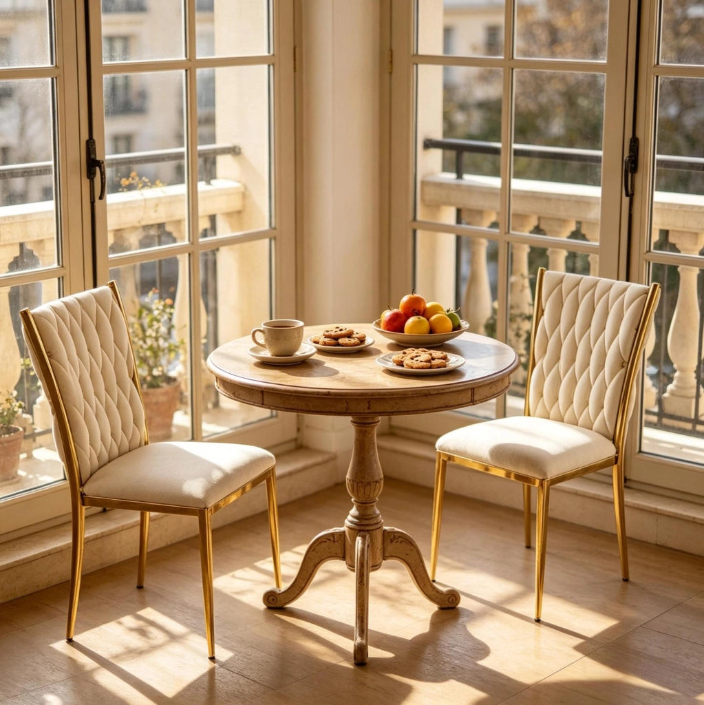 Set di 2 sedie da pranzo in velluto crema e oro