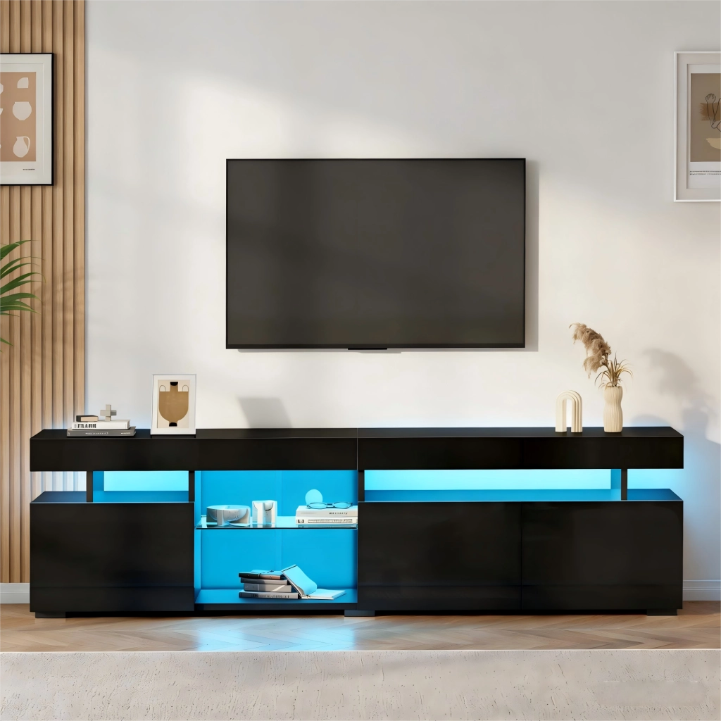 Cassettiera per TV nera in truciolato; 180 x cm