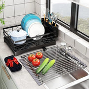 Set di asciugamani in acciaio inossidabile per lavandino con asciugamani pieghevoli - grande asciugamani con scarico rotativo - nero scuro 

Specifiche tecniche: 
- Materiale: acciaio inossidabile
- Modello: 
- Dimensioni: 
- Colore: nero scuro