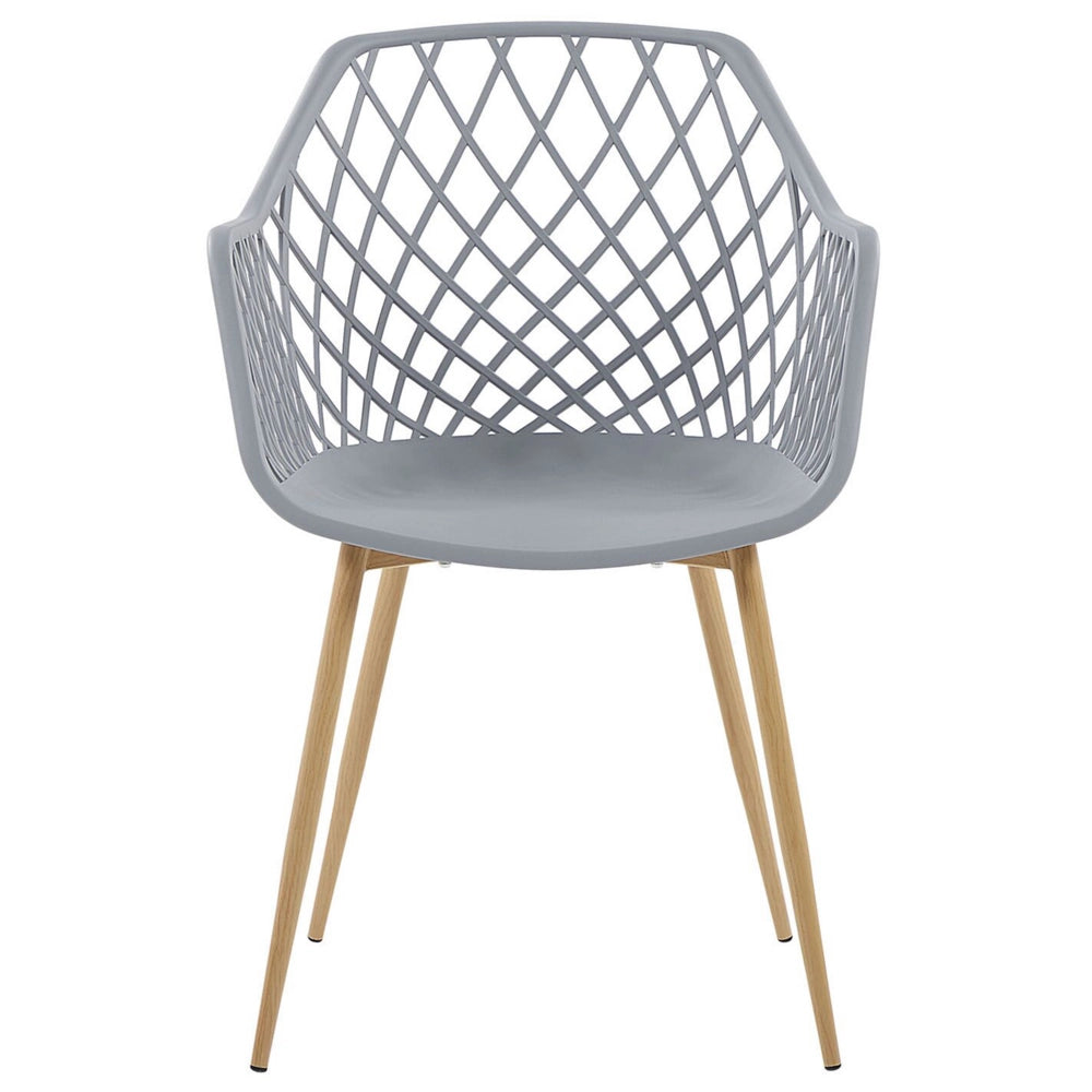 Set di 2 sedie da pranzo grigio sintetico sedile in legno chiaro gambe in metallo aperto netto indietro moderno soggiorno stile scandinavo