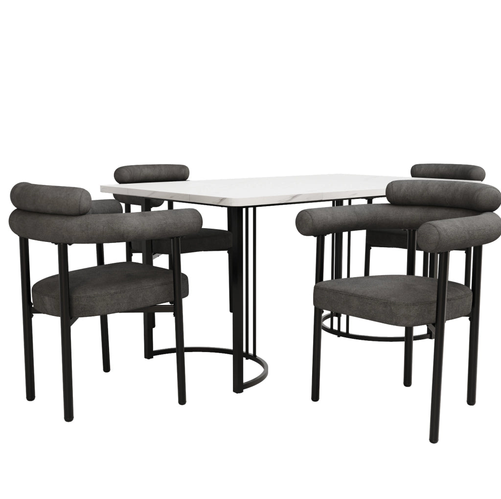 Set da pranzo con tavolo e 4 sedie in velluto