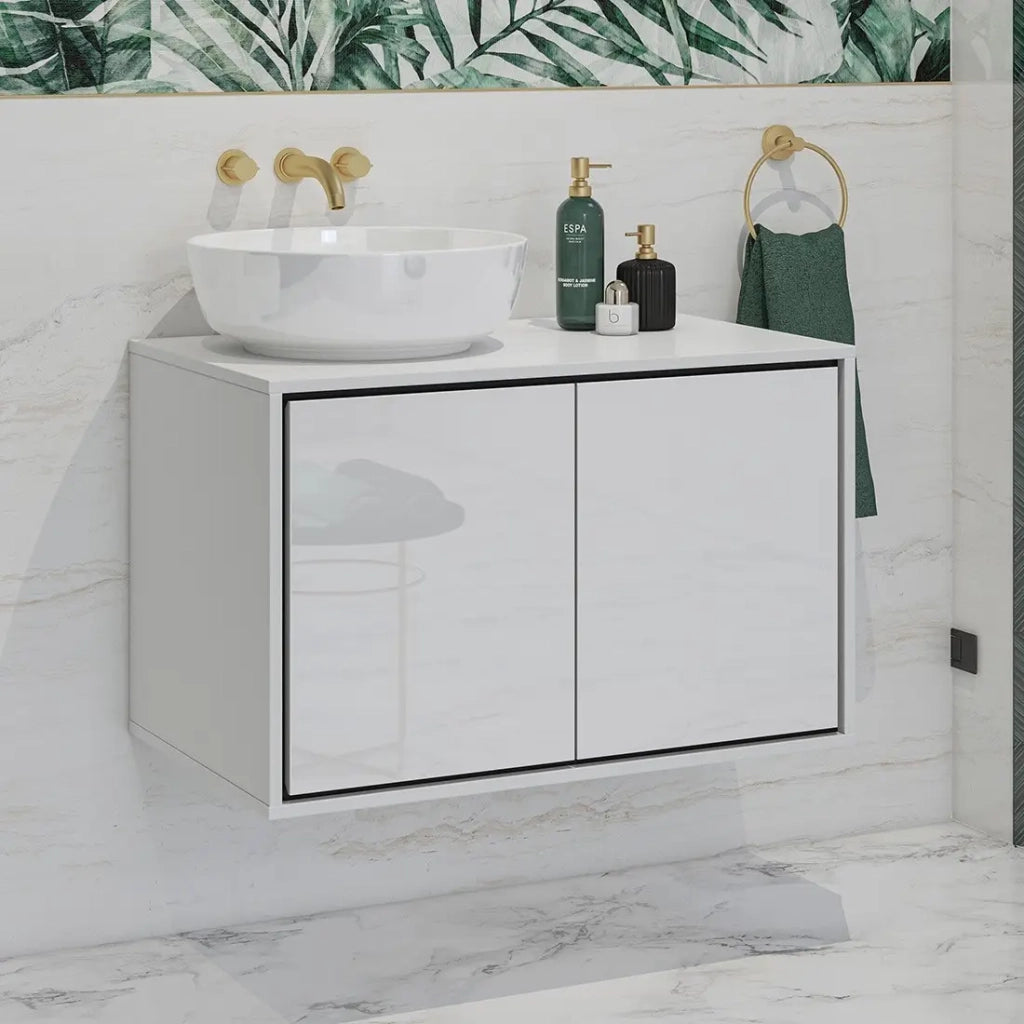 Mobile sottolavabo da bagno 80cm con 2 porte collezione GOBI colore bianco e nero.