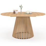 IDMarket - CARMEN tavolo da pranzo rotondo allungabile 4-8 persone con gambe a doghe in legno e piano in legno da 110 a 150 cm