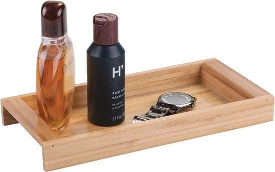 Pannello di legno di bambù - utilizzato per esempio come chiusura di contenitori per profumi, come supporto per occhiali o per il ripostiglio di orologi durante la doccia - dimensioni ideali: 13 cm x 28,2 cm x 3,1 cm