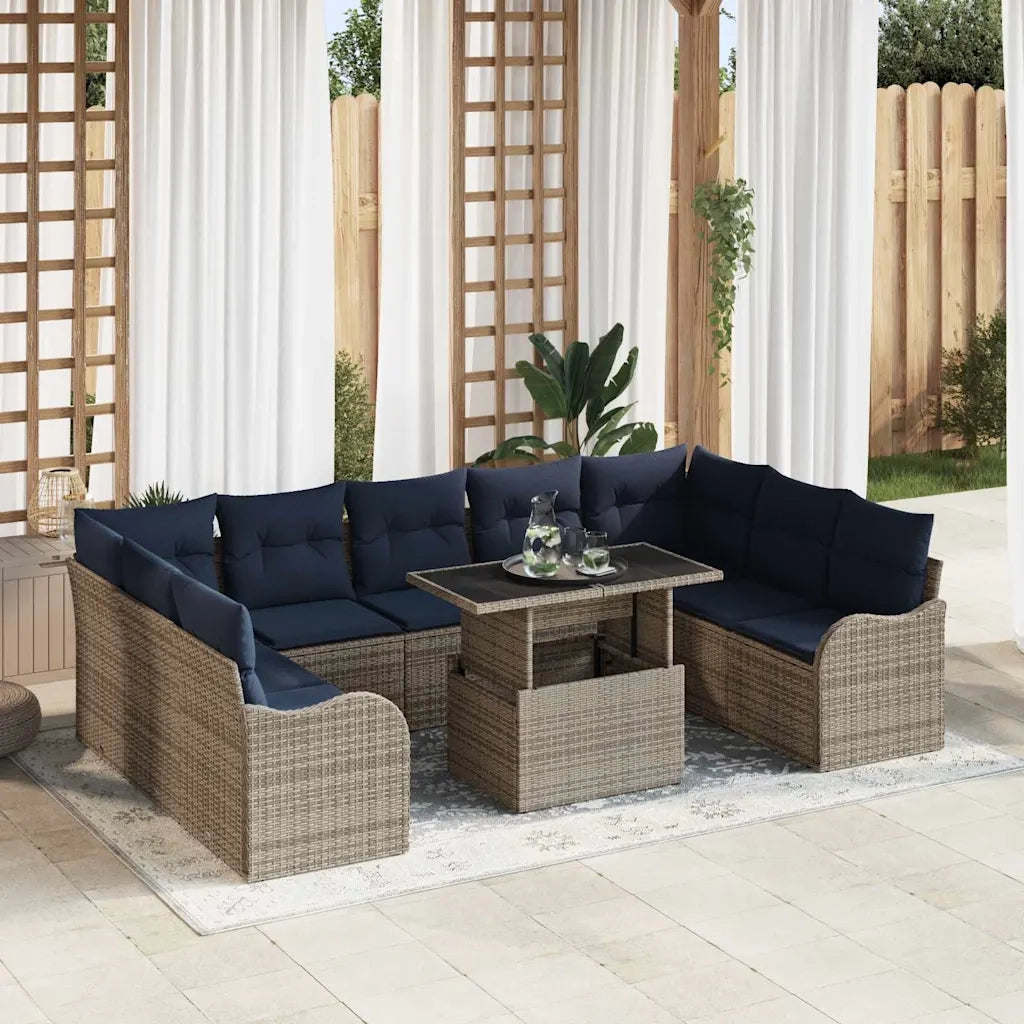Set Divano da Giardino 10 pz Grigio Poly Rattan 3348531