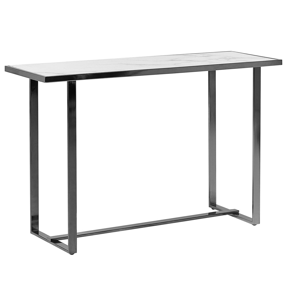 Consolle Bianco Argento Vetro Temperato Acciaio 120 x 40 cm Effetto Marmo Glam Moderno Soggiorno Camera Da Letto Corridoio