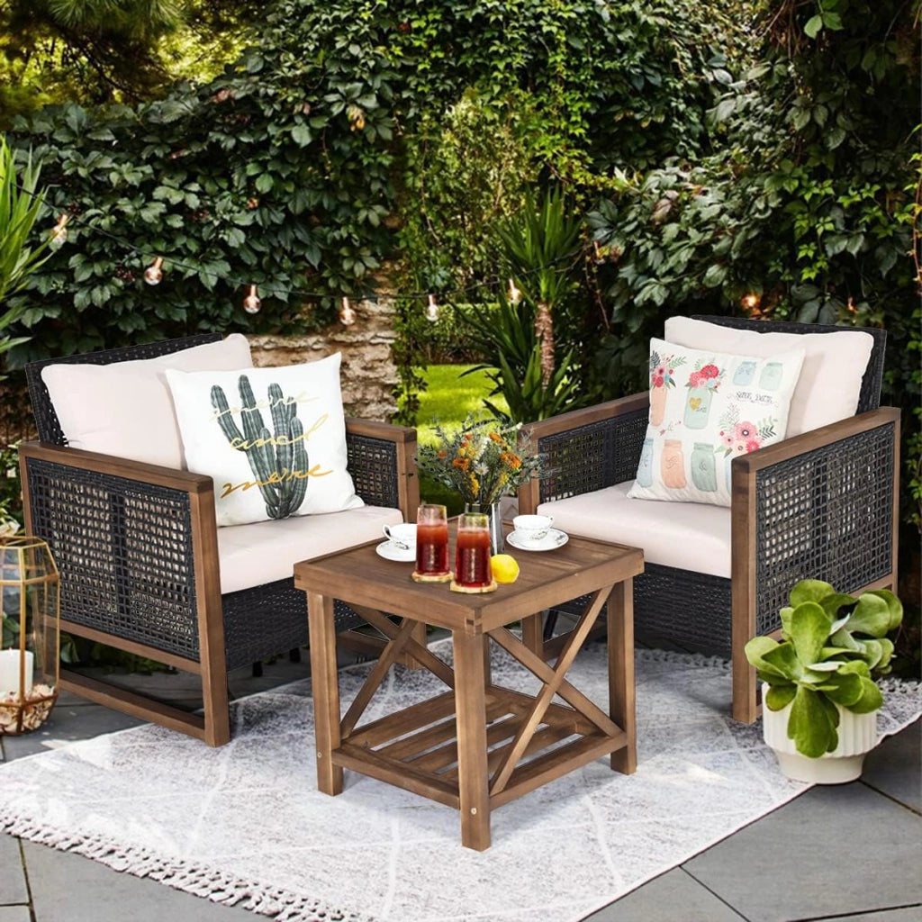 Set Divano con Tavolino da Esterno, Divano da Giardino 2 Posti, Divano In Rattan Incluso Cuscino Color Arancia, Divano da Giardino, da Cortile, Marrone Sfumato, 115 x 64 x 80 cm