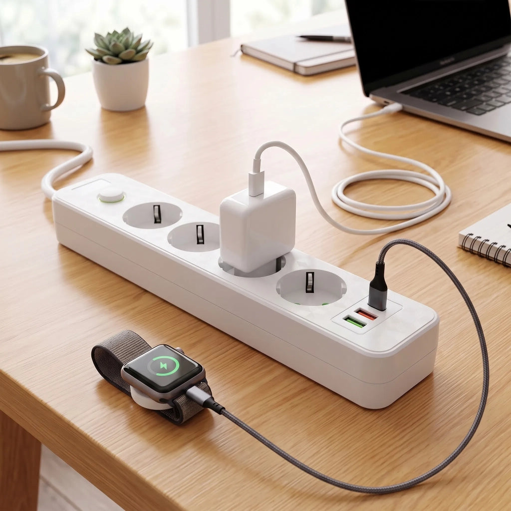 Multipresa Con Prolunga, 4 Prese + 2 Porte Usb-a + Usb-c Jnh021-4a White