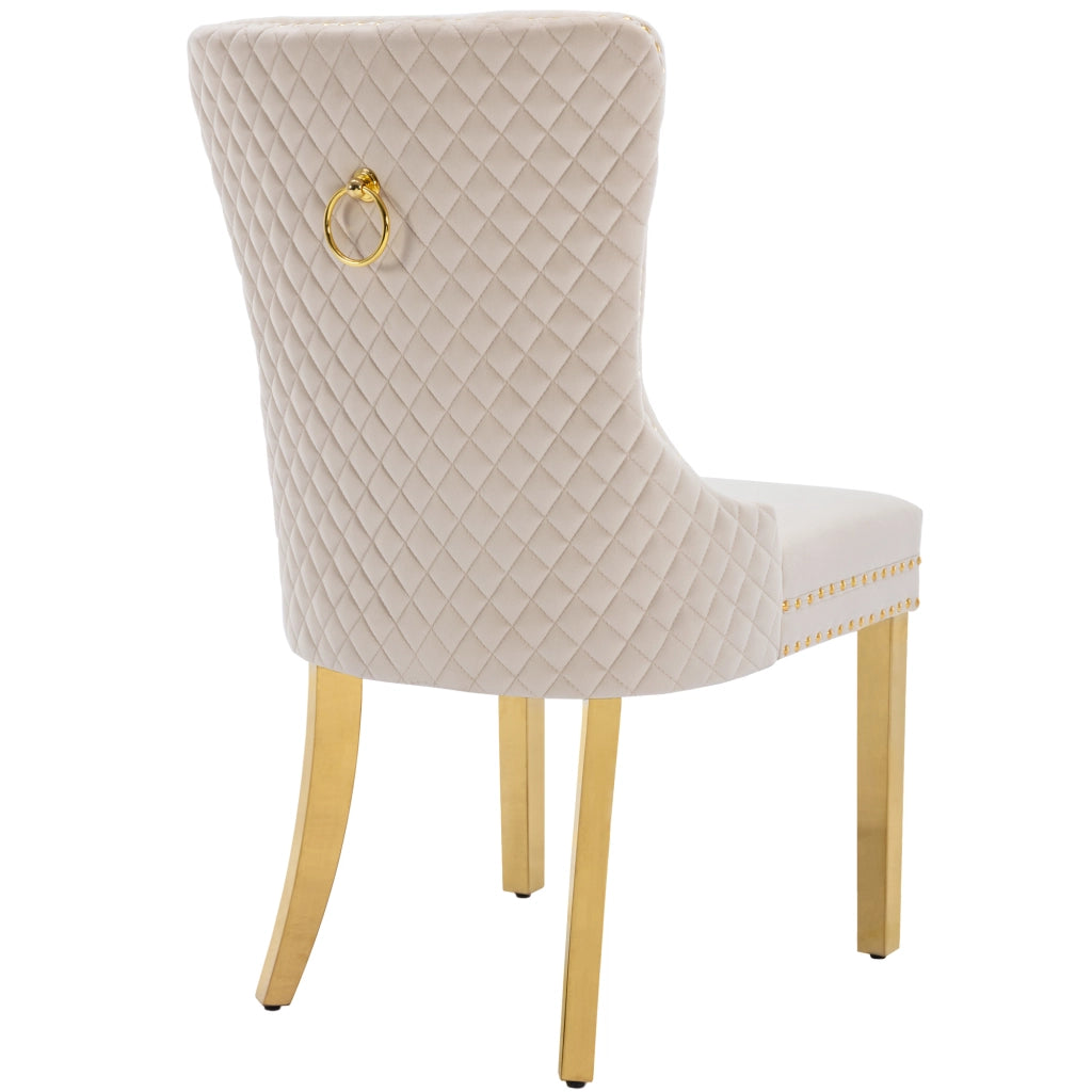 Sedia da Pranzo in Velluto con Schienale e Gambe Dorate ¨C MINIMAL ¨C Beige, Set 6 Pezzi