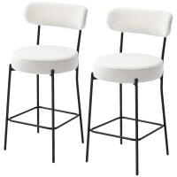 Set di 2 sgabelli da bar in tessuto bouclé con schienale curvo e poggiapiedi, 49x52x95cm, Crema