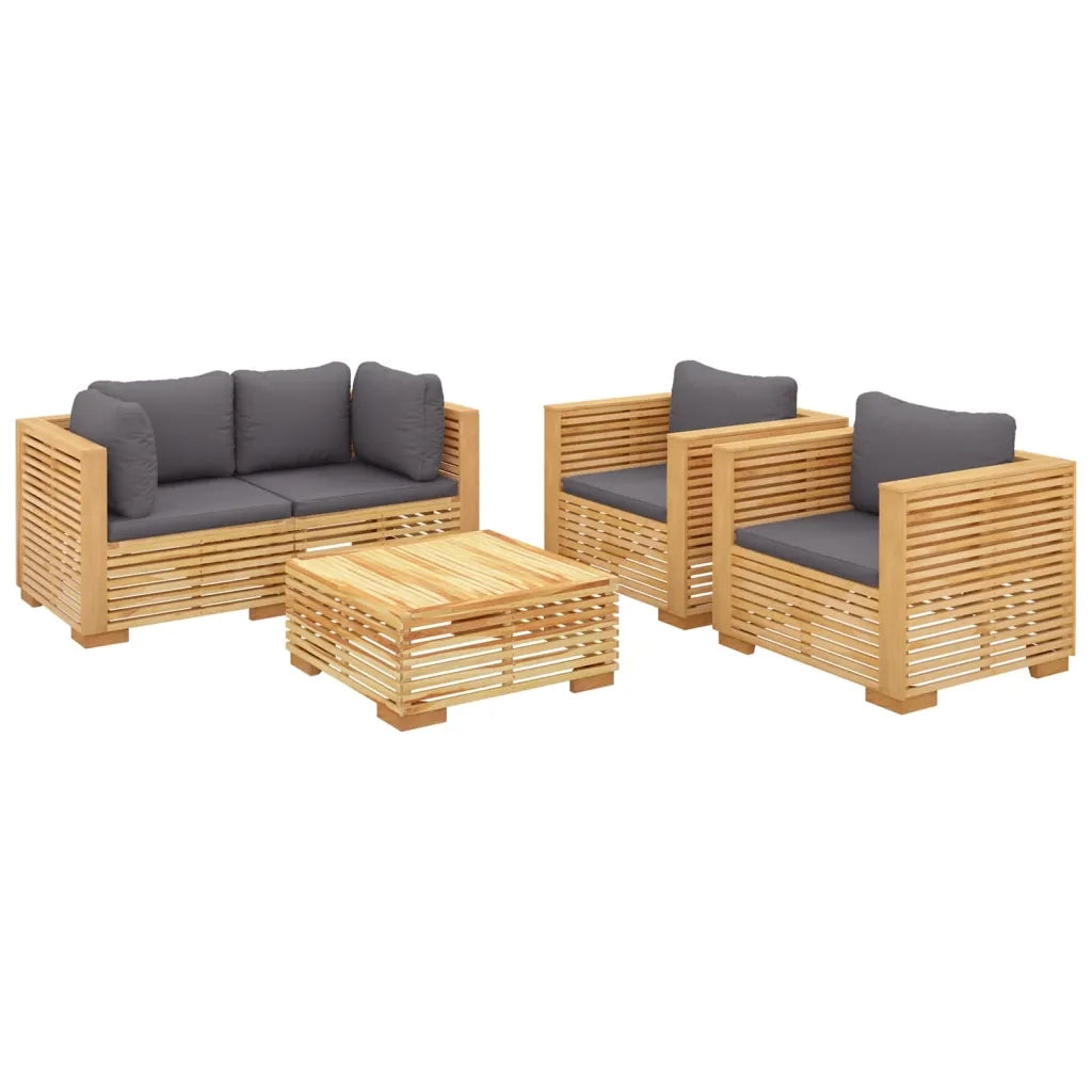 Set Divani da Giardino 5 pz con Cuscini Legno Massello di Teak