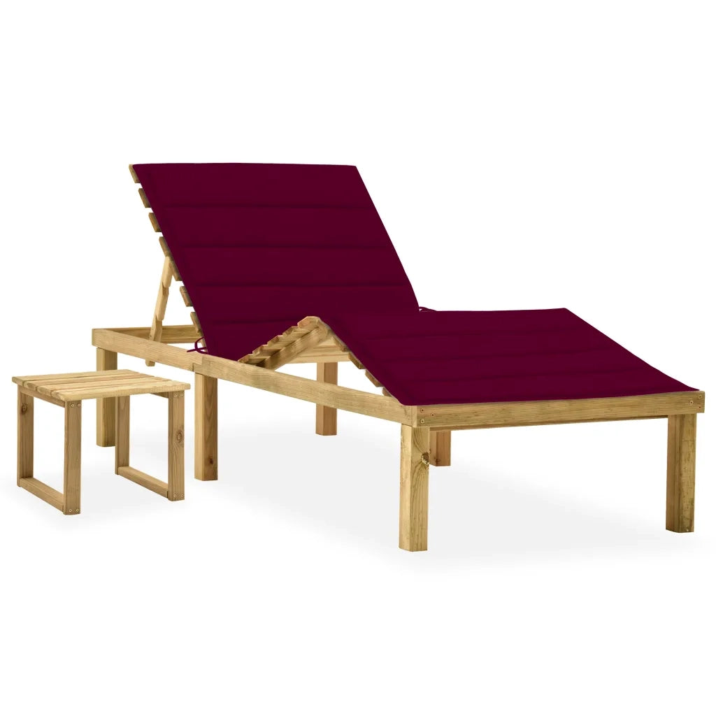 Lettino da Giardino con Tavolino Cuscino Legno Pino Impregnato cod mxl 7821
