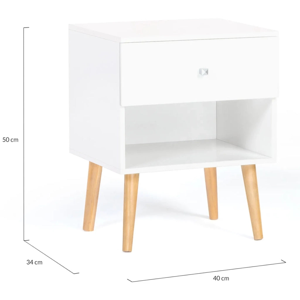 IDMarket - Set di 2 comodini EMMIE con 1 cassetto, legno scandinavo e bianco