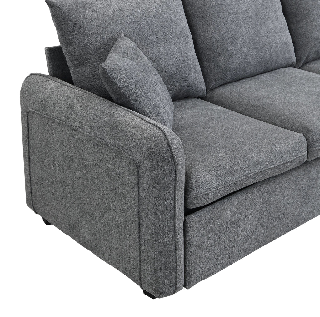 Divano angolare con 2 pouf contenitore; funzione letto; schiuma; grigio scuro