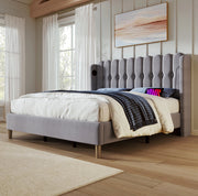 Letto matrimoniale 180x200 cm con USB e USB C; lino grigio