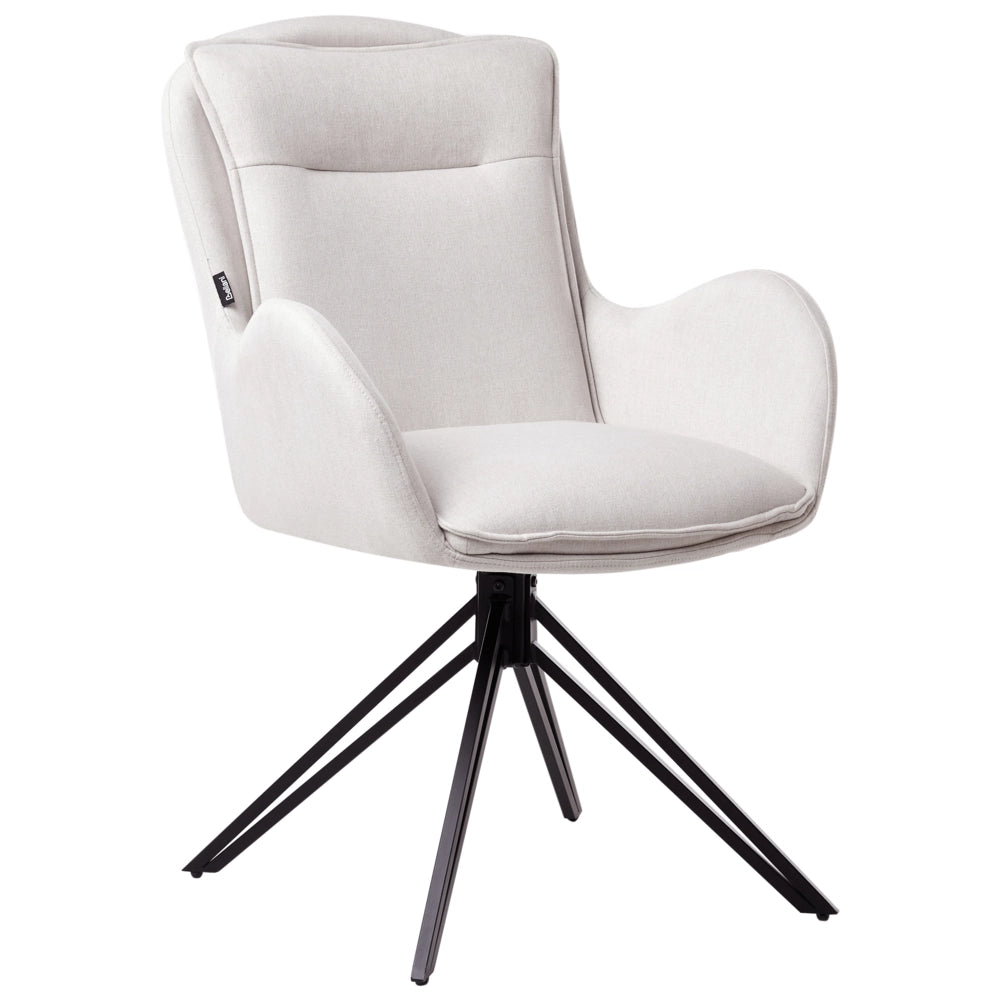 Set di 2 sedie girevoli da pranzo Tessuto beige chiaro con braccioli Schienale trapuntato Gambe in metallo nero Retro