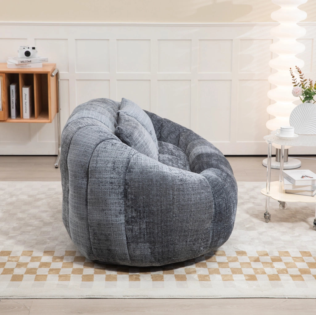 Sitzsack divano singolo in chenille grigio; con imbottitura in memory foam; 150 x 95 x 63 cm