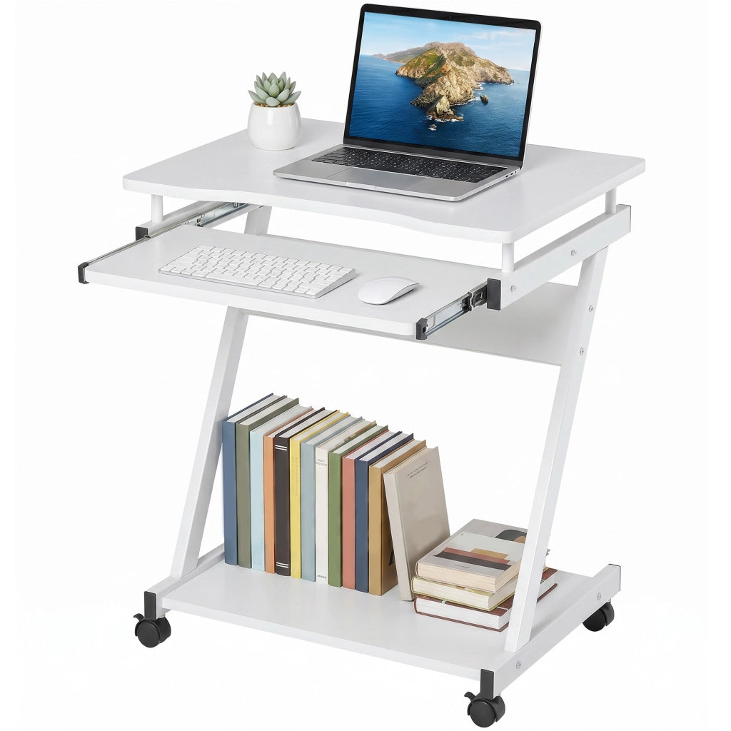 Scrivania con Ruote ¨C Zephmum ¨C Bianco Metallo 60x48 cm