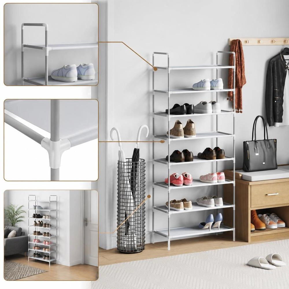 Shoe Rack With 8 Shelves, Metal And Non-woven Fabric, Silver