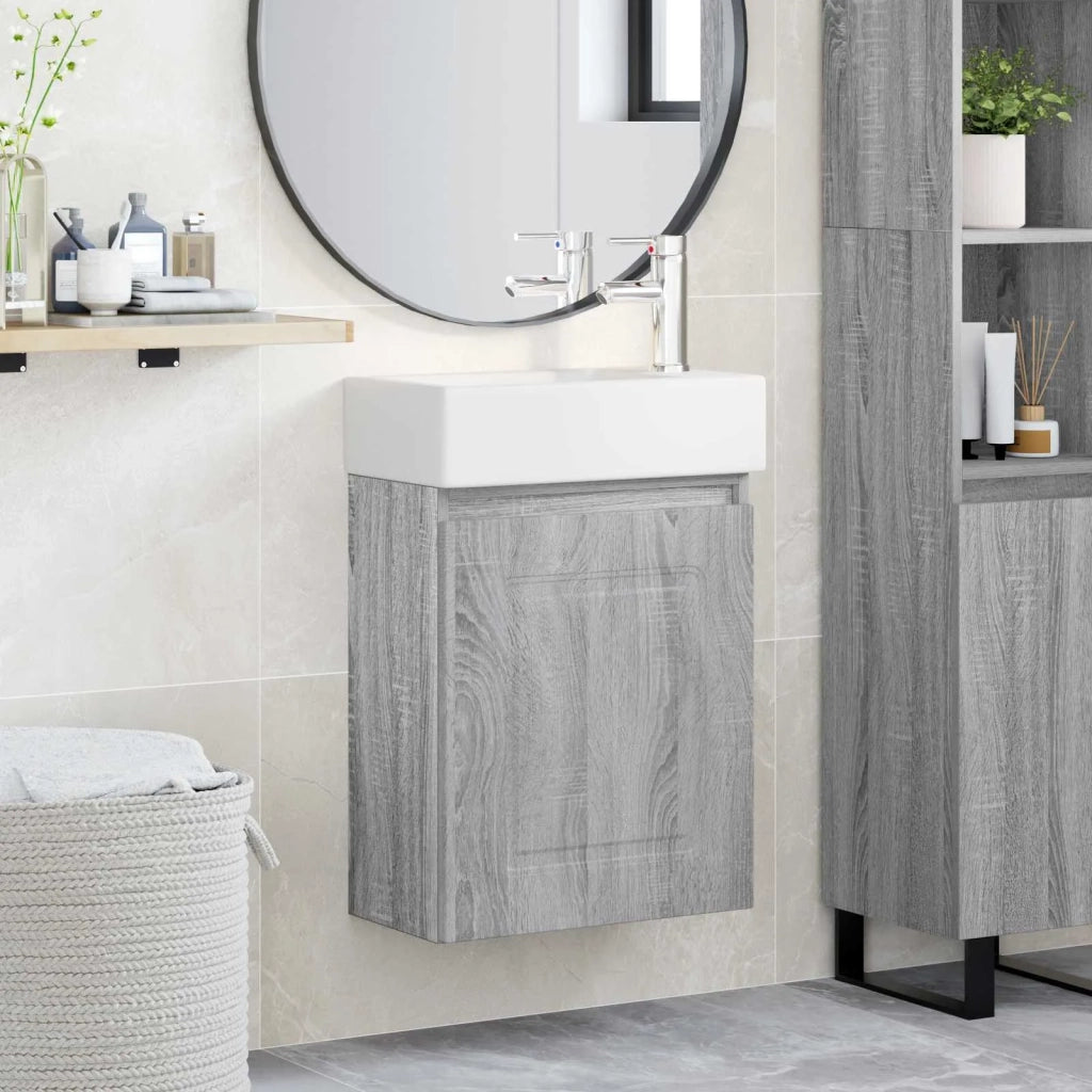 Mobile bagno con rubinetto Sonoma grigio 45,5 x 22,5 x 84 cm