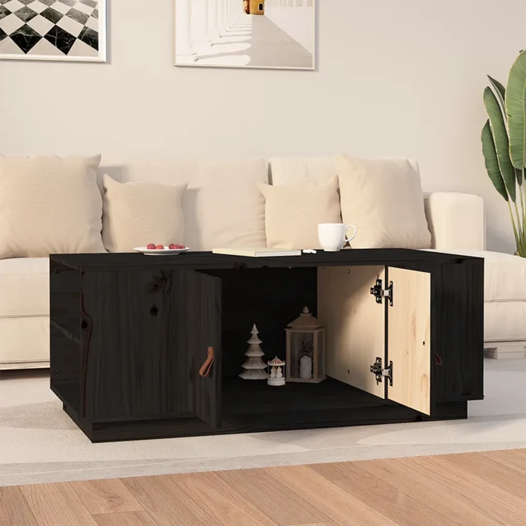 Tavolino da Salotto Nero 100x50x41 cm in Legno Massello di Pino cod mxl 25666