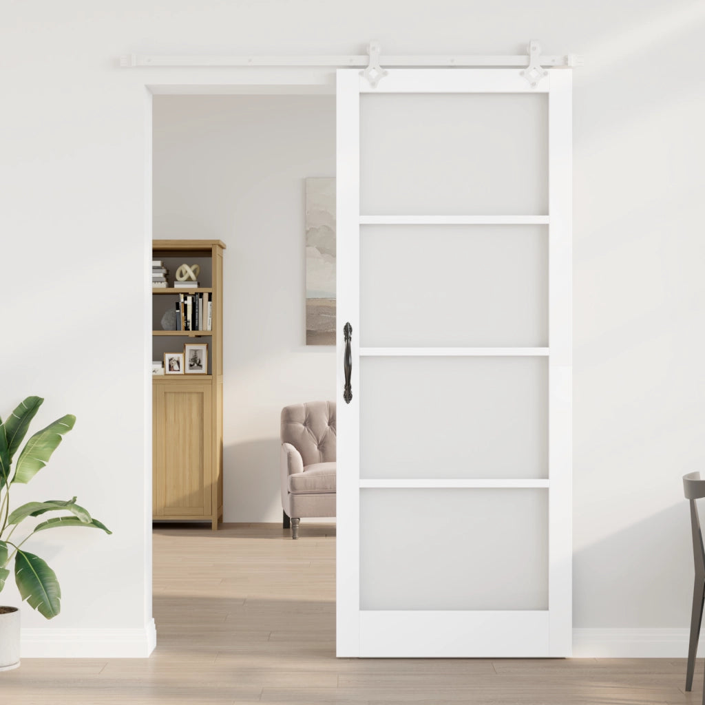 Set di Porta Scorrevole con Hardware  Bianca 93x232 cm Legno Massello Pino