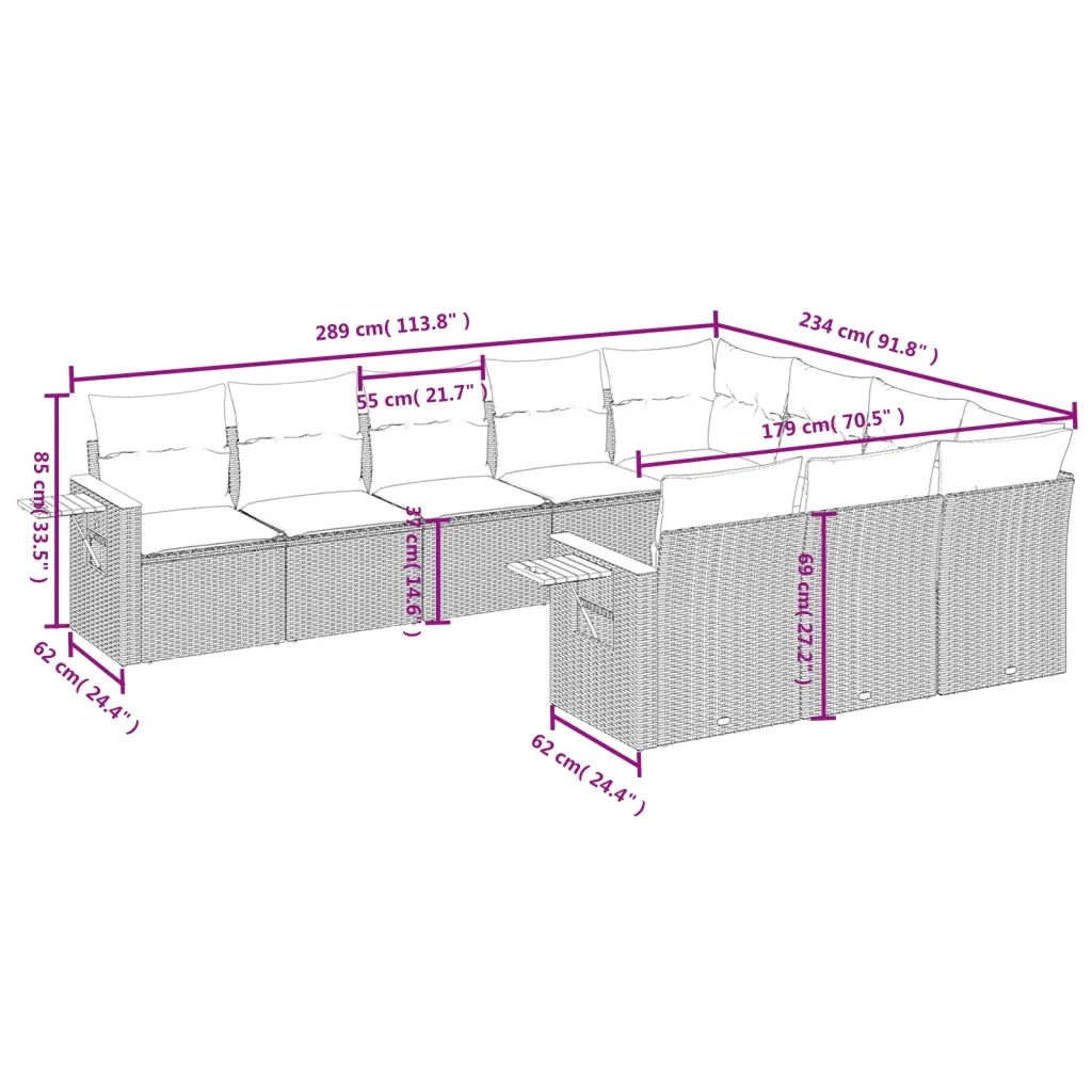 Set Divani da Giardino 10pz con Cuscini in Polyrattan Nerocod mxl 112383